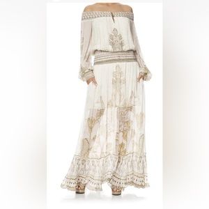 OFF SHOULDER SHIRRED DRESS THE QUEENS CHAMBER